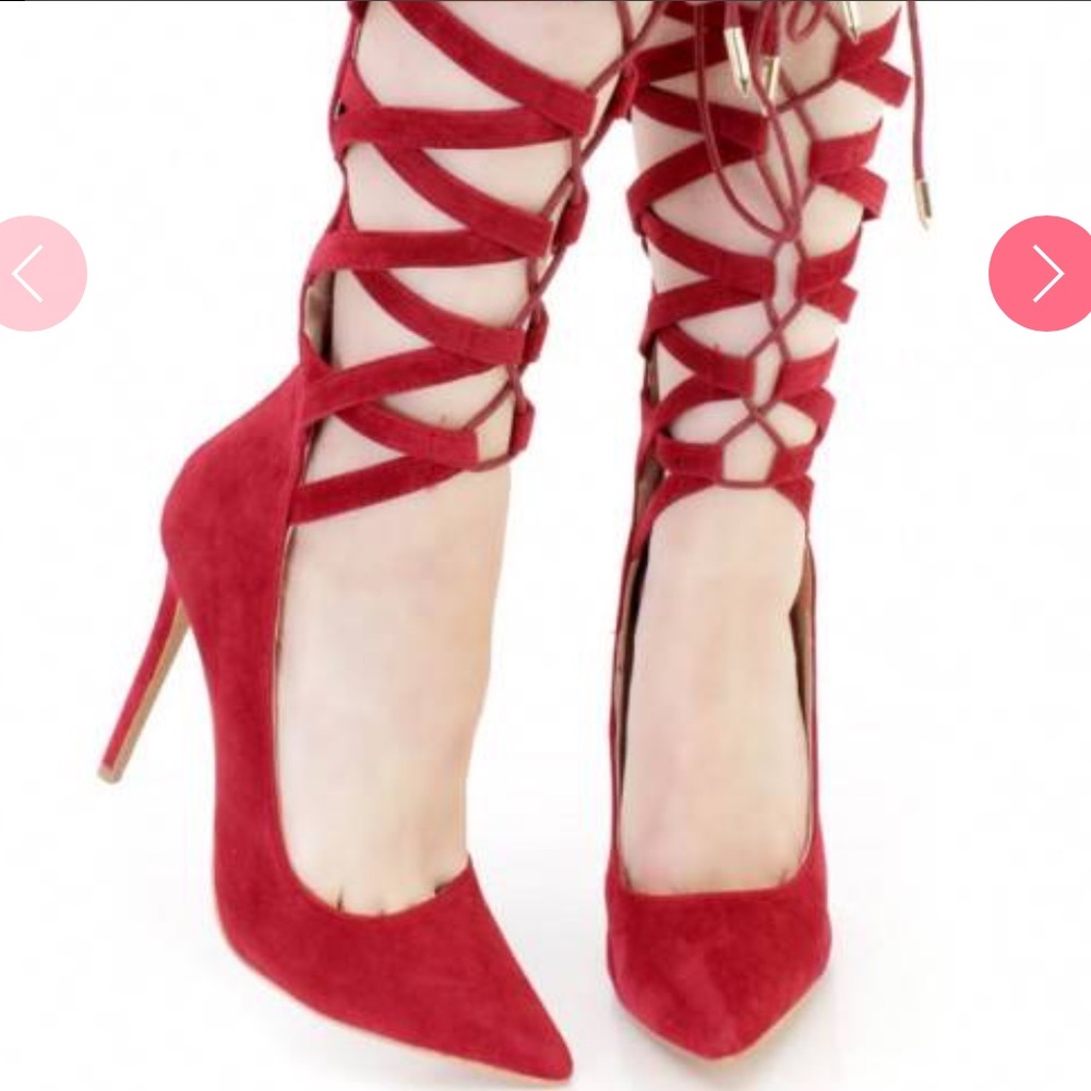 Wine Strappy Lace Up Gladiator High Heels